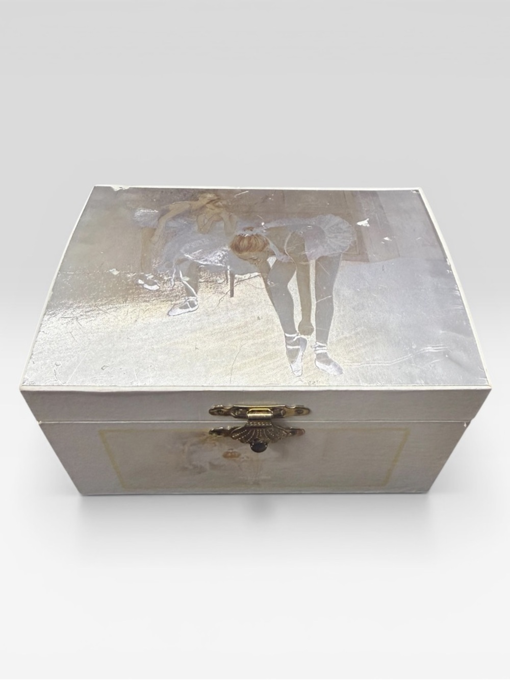 Vintage Ballerina Musical Jewelry Box with Foil Degas Graphic WORKS